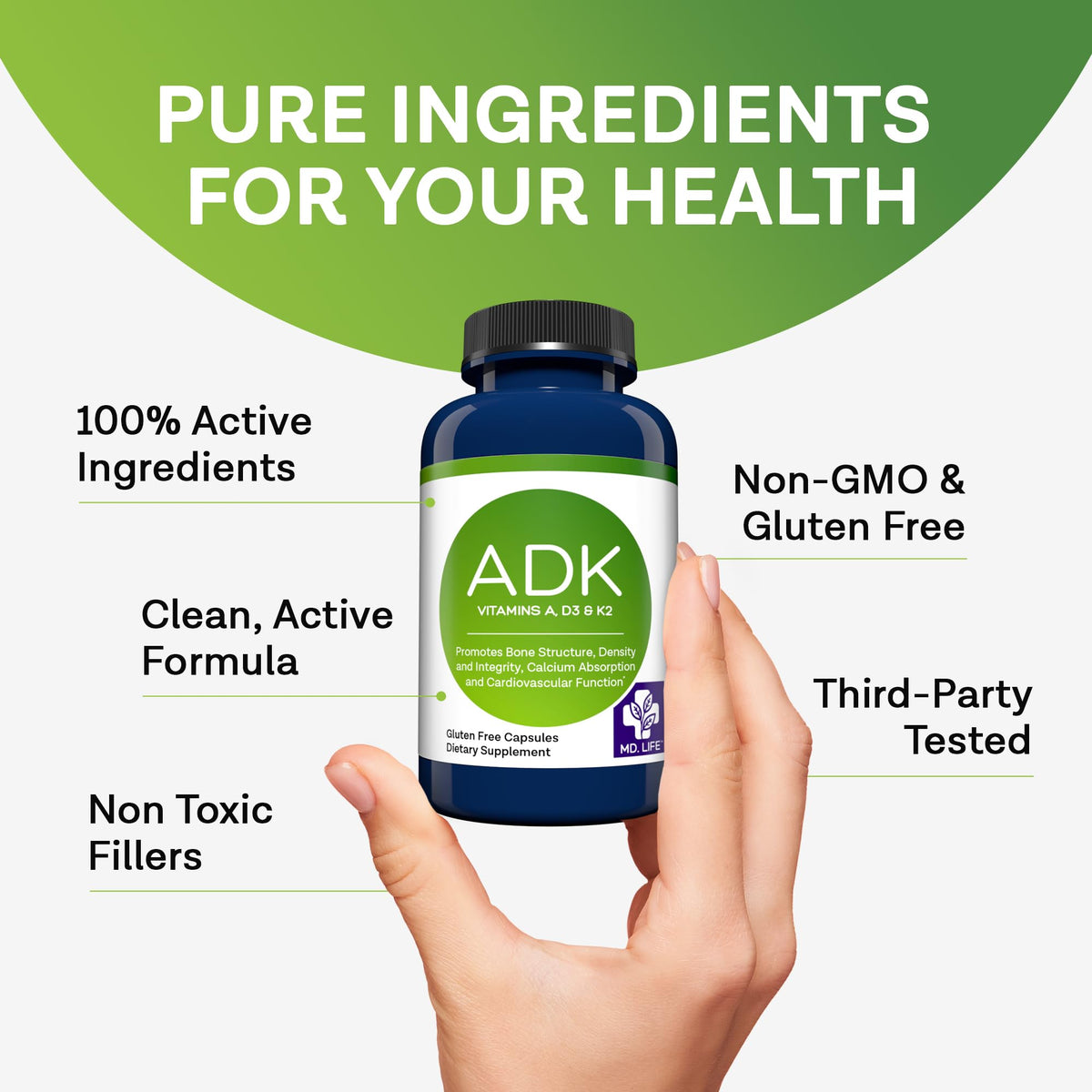 MD.LIFE Complément Alimentaire ADK 30 Capsules Vegan à côté d'autres vitamines