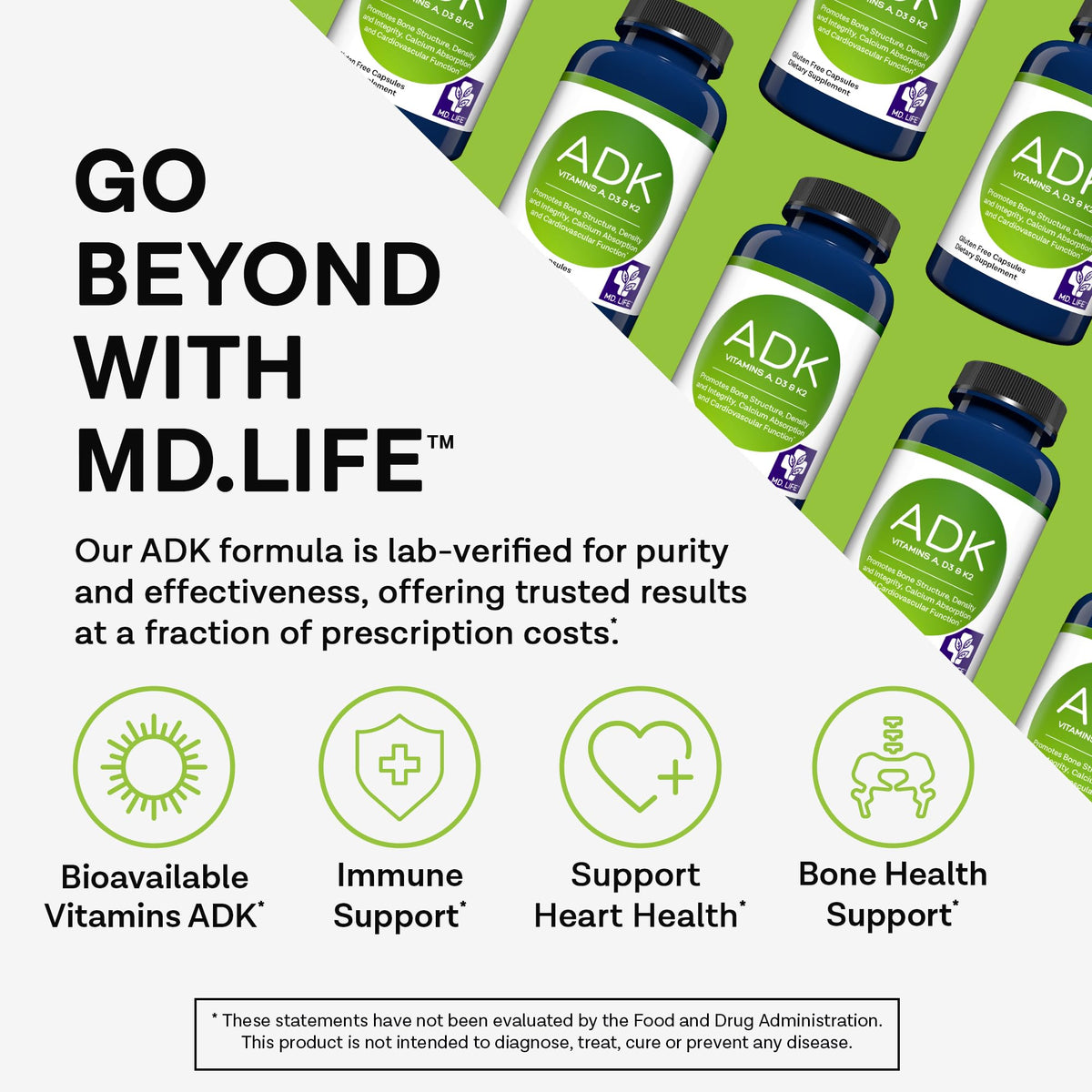 MD.LIFE Complément Alimentaire ADK 30 Capsules Vegan vue arrière