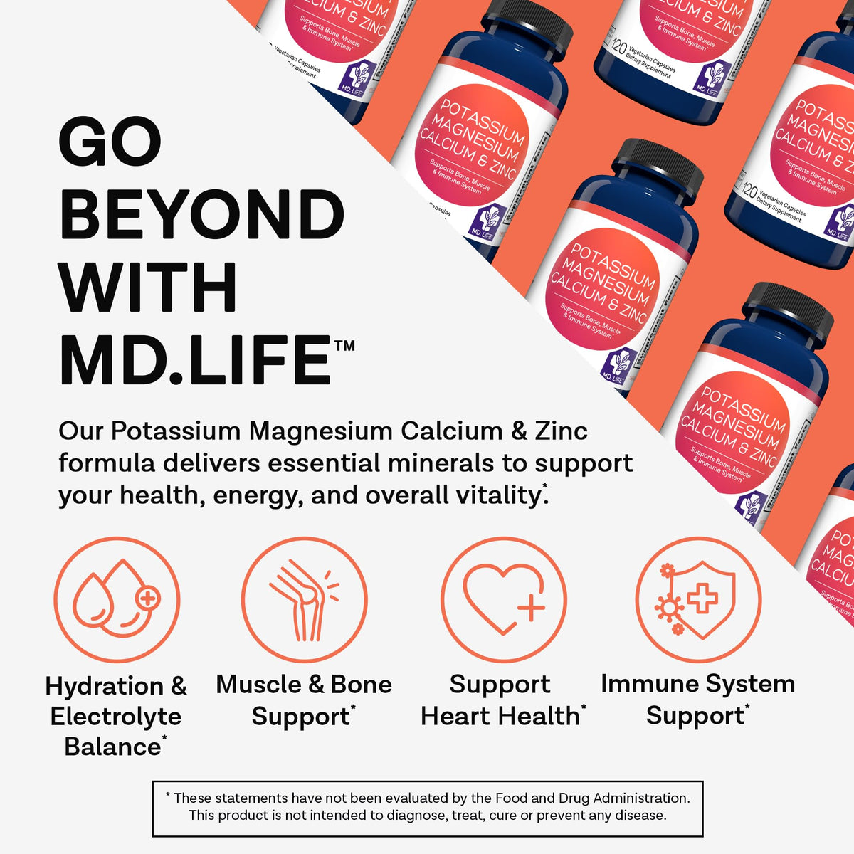 MD.LIFE complément potassium magnésium zinc calcium 120 capsules côté droit