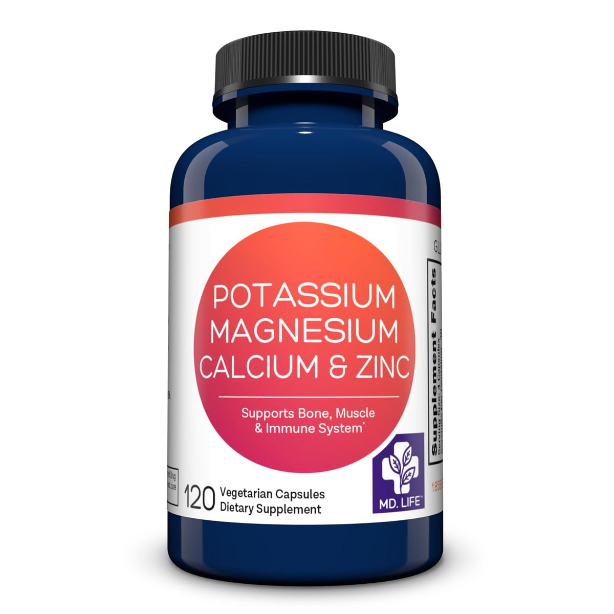 MD.LIFE complément potassium magnésium zinc calcium 120 capsules vue de face