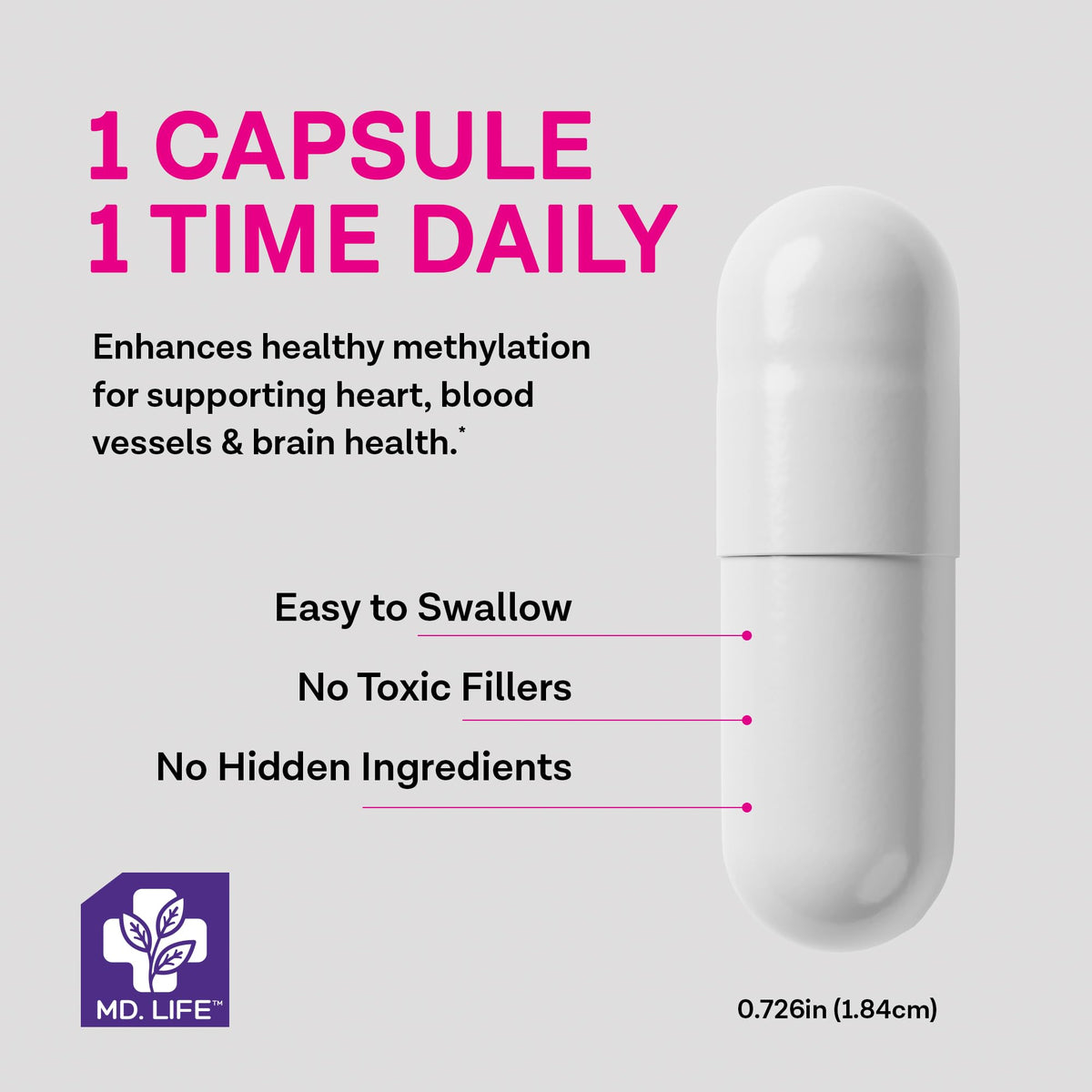 MD.LIFE L-Méthylfolate 15 mg au milieu d'autres compléments