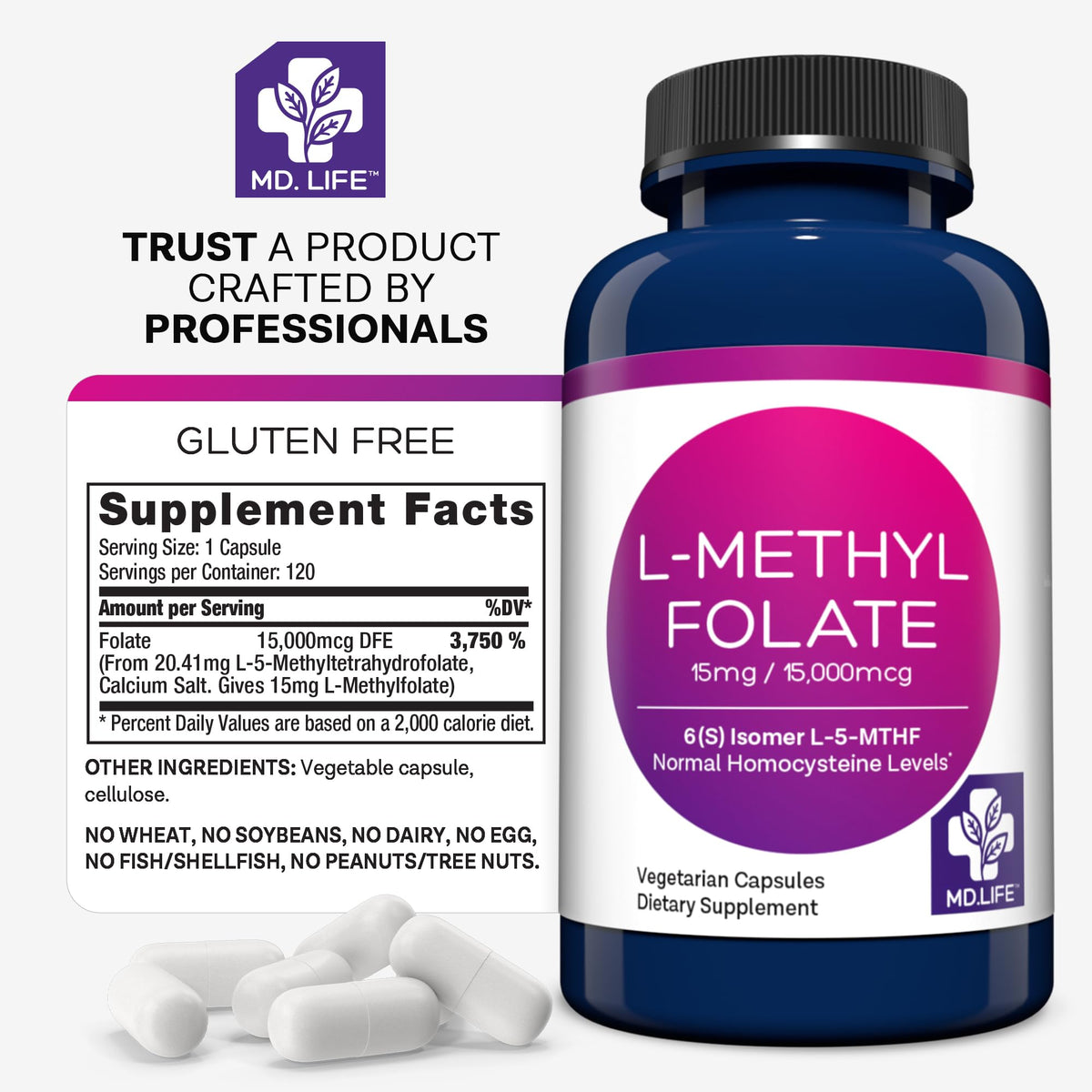 MD.LIFE L-Méthylfolate 15 mg capsules prêtes à l'emploi