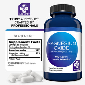 MD.LIFE Magnésium Oxyde 400 mg - étiquette et dosage