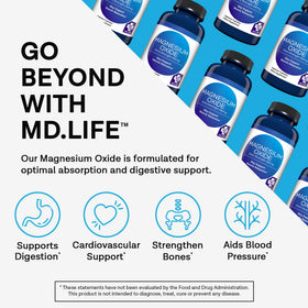 MD.LIFE Magnésium Oxyde 400 mg - vue arrière de l'emballage