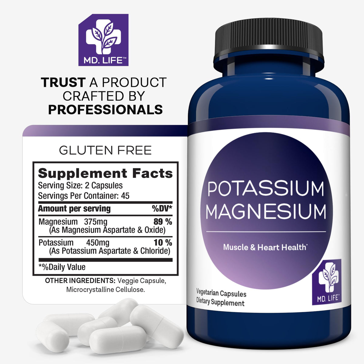 MD.LIFE Potassium Magnésium capsules avec ingrédients