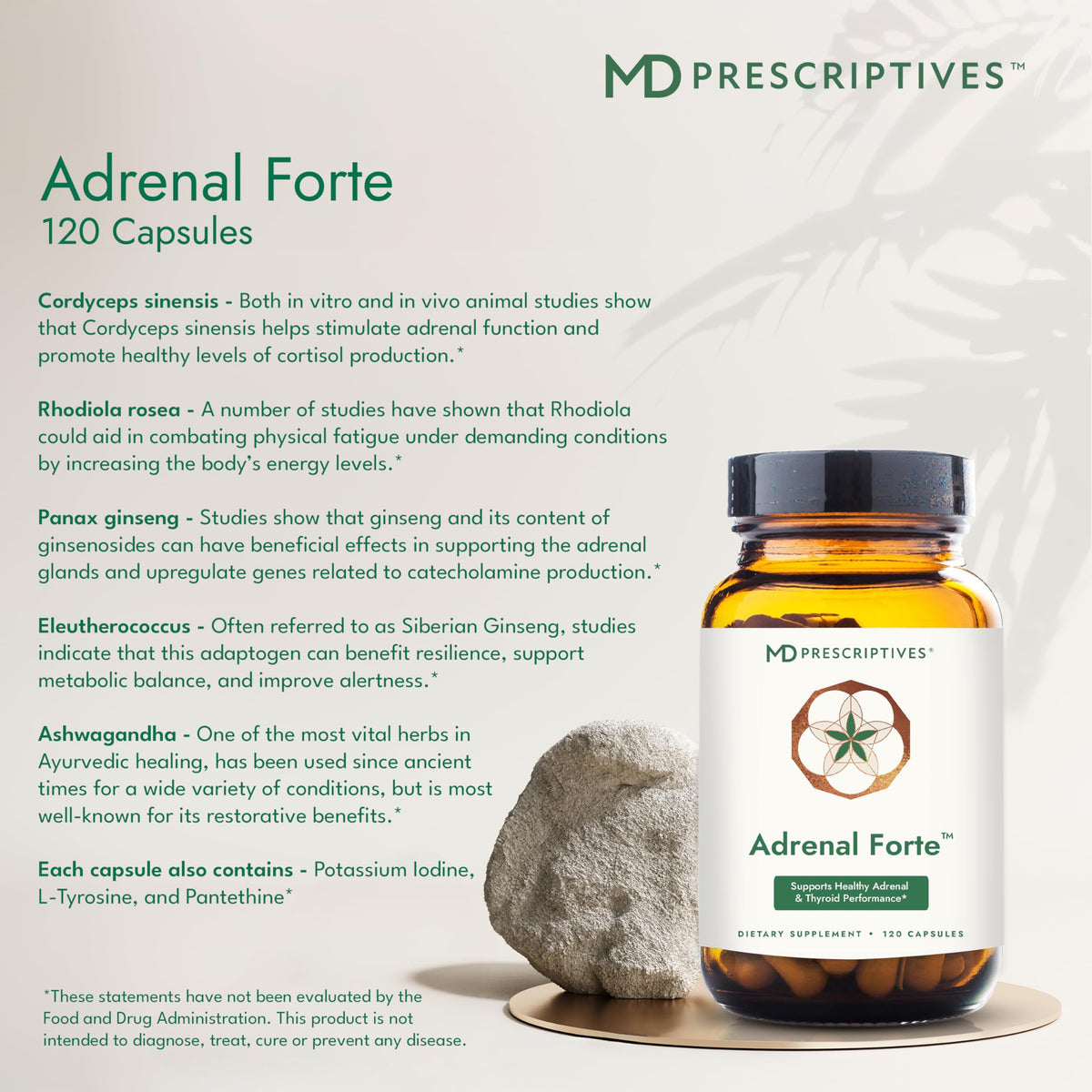 MD Prescriptives Adrenal Forte capsules sur une table
