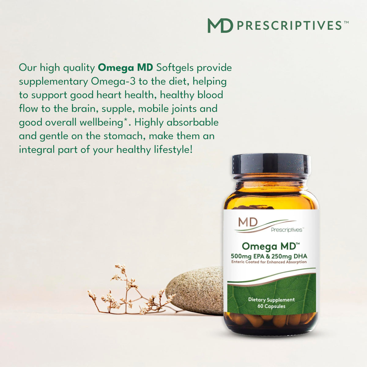 MD Prescriptives Omega MD avec un verre d'eau