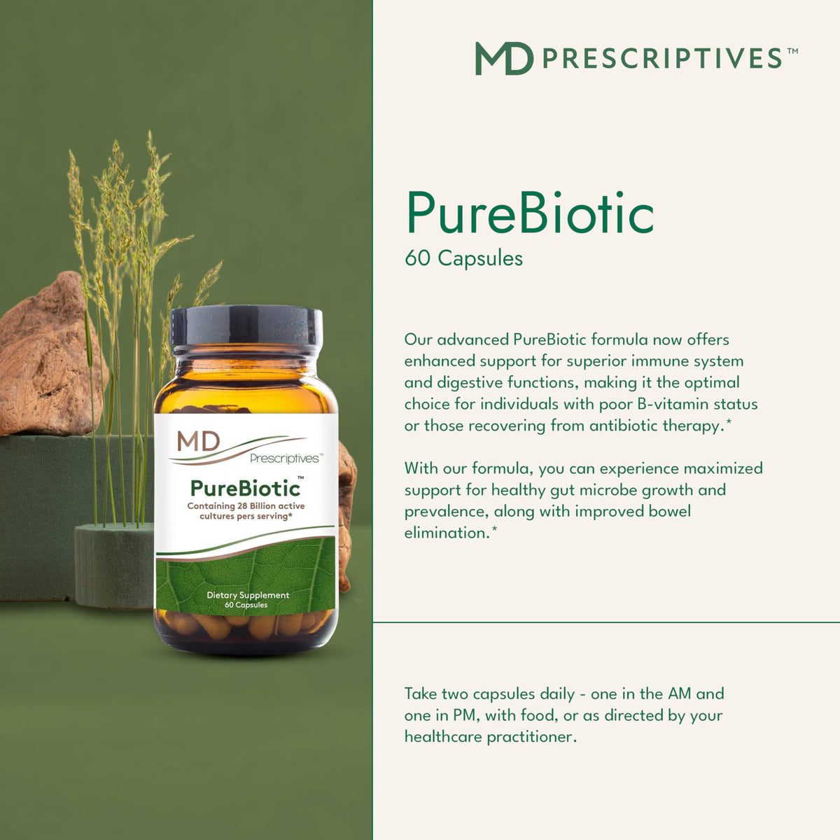 MD Prescriptives PureBiotic, dos de l'emballage avec informations nutritionnelles
