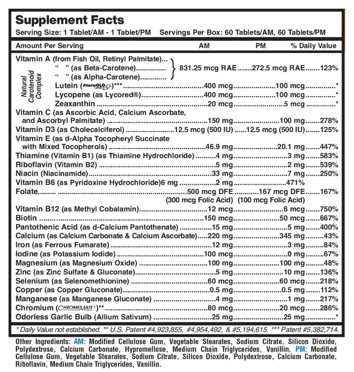 MDR Multivitamines AM/PM pour Femmes, vue arrière de l'emballage