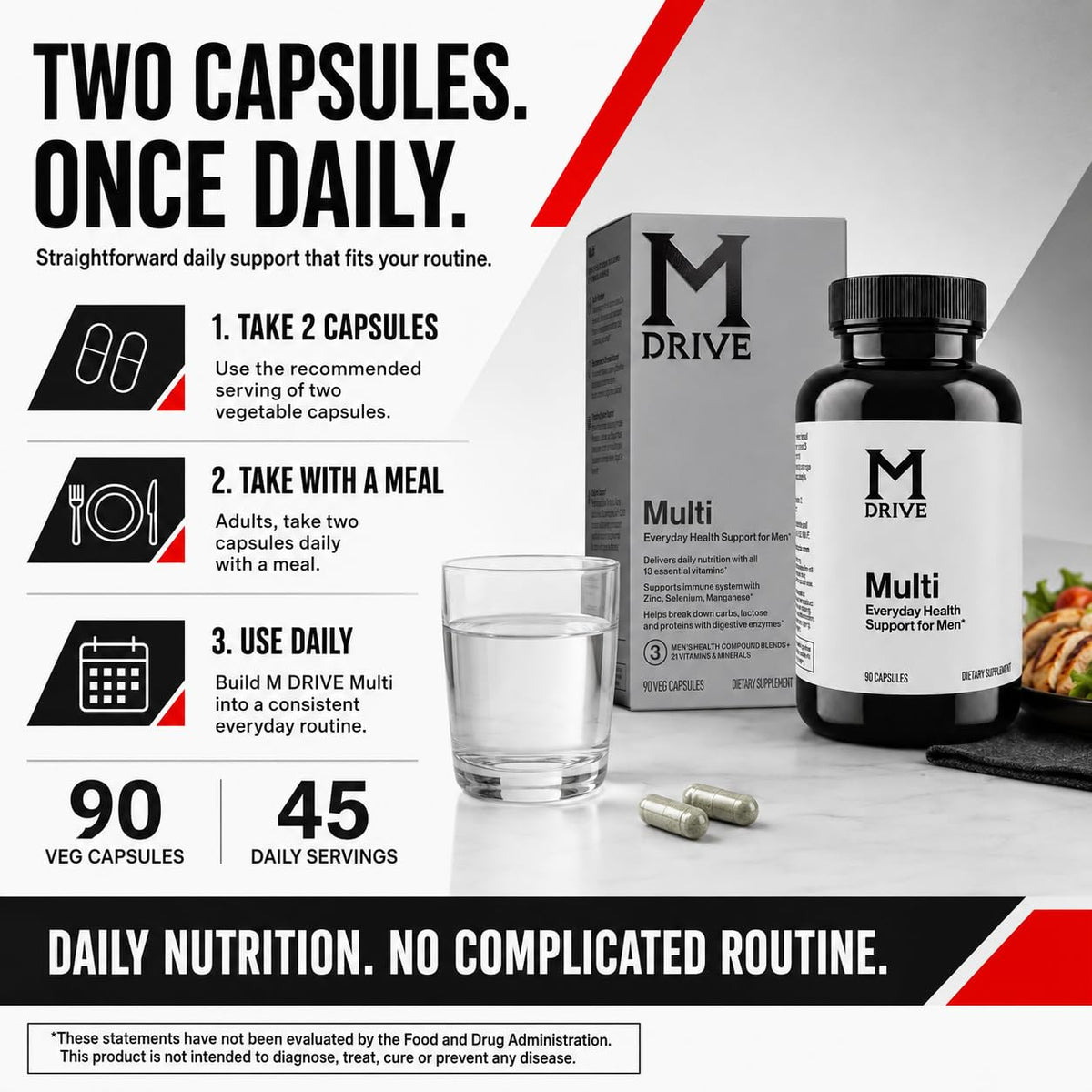 Mdrive Multivitamine Quotidienne Homme 90 capsules sur une table