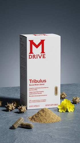 Mdrive Tribulus Terrestris 60 capsules avec un verre d'eau