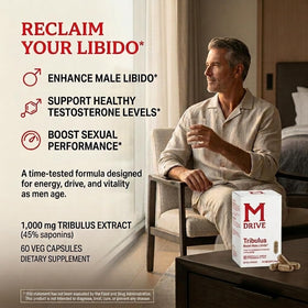 Mdrive Tribulus Terrestris 60 capsules vue de côté montrant le dosage
