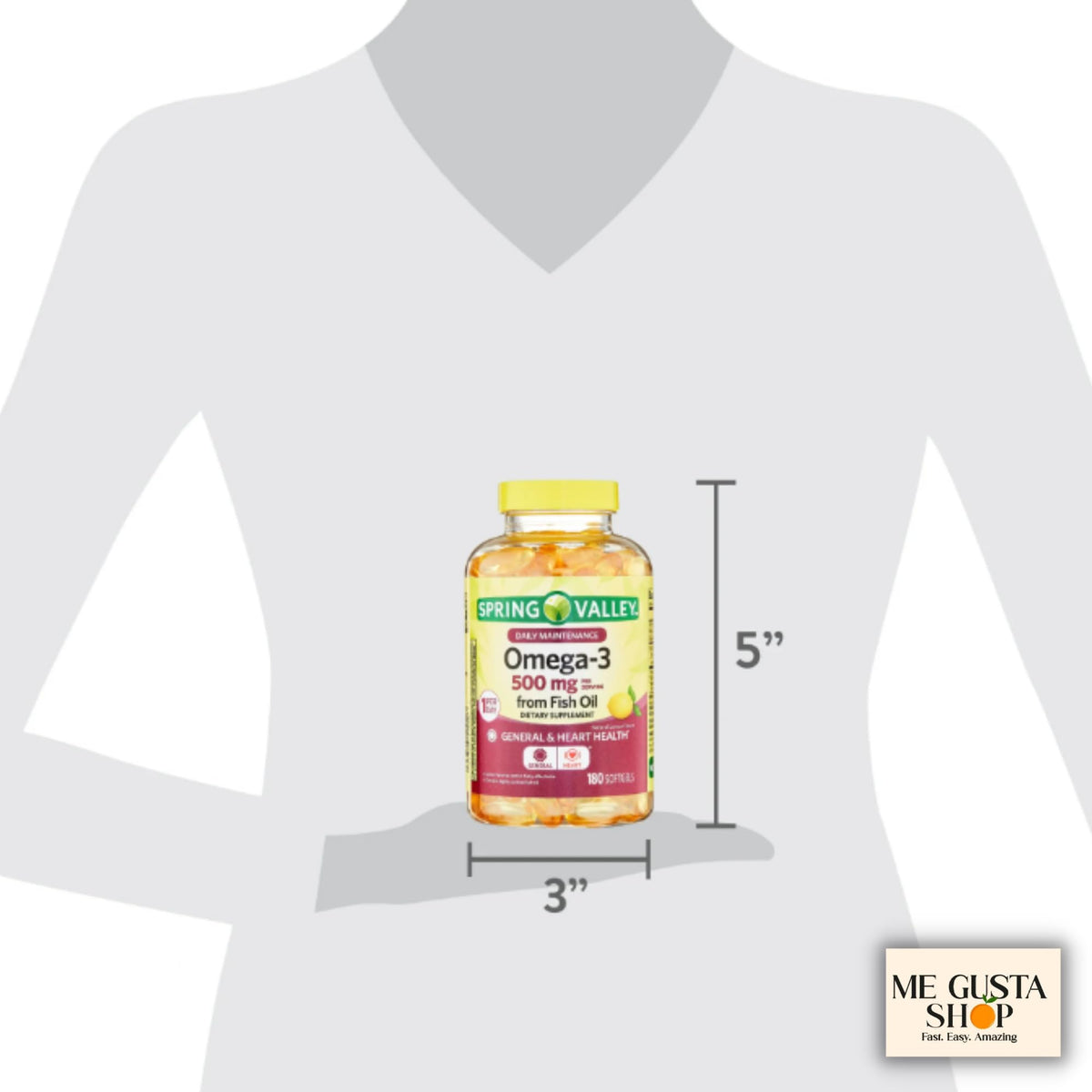 ME GUSTA SHOP Omega 3 500mg 180 gélules d'huile de poisson à côté d'autres suppléments