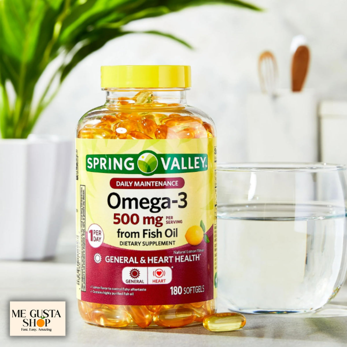 ME GUSTA SHOP Omega 3 500mg 180 gélules d'huile de poisson avec sticker me gusta