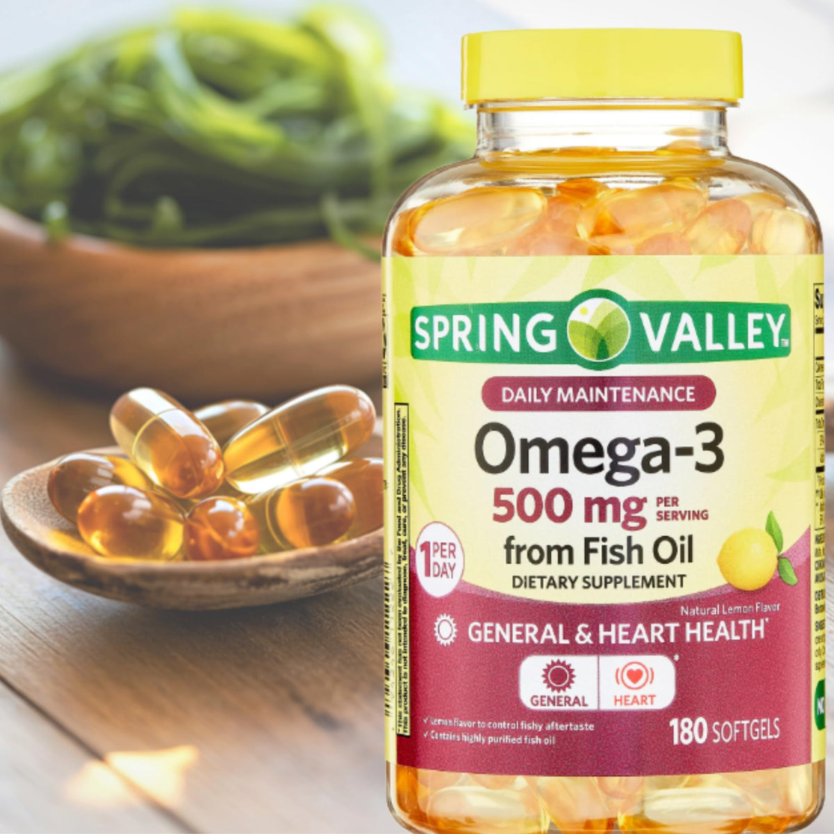 ME GUSTA SHOP Omega 3 500mg 180 gélules d'huile de poisson avec un verre d'eau