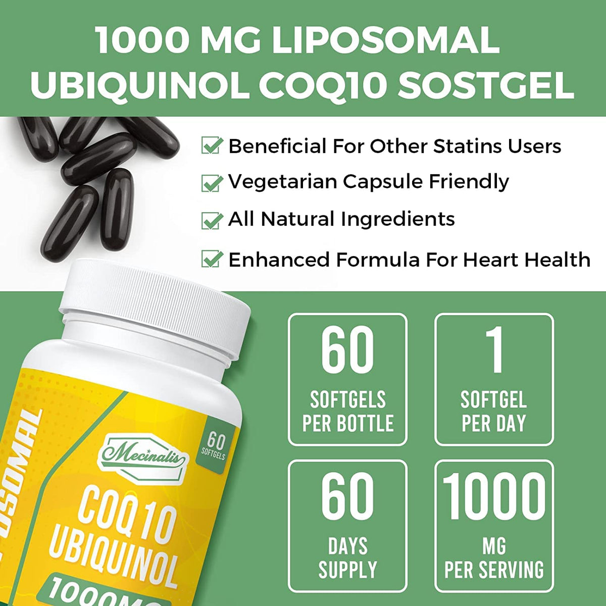 Mecinalis CoQ10 Ubiquinol 1000mg gélules dans un environnement de bien-être