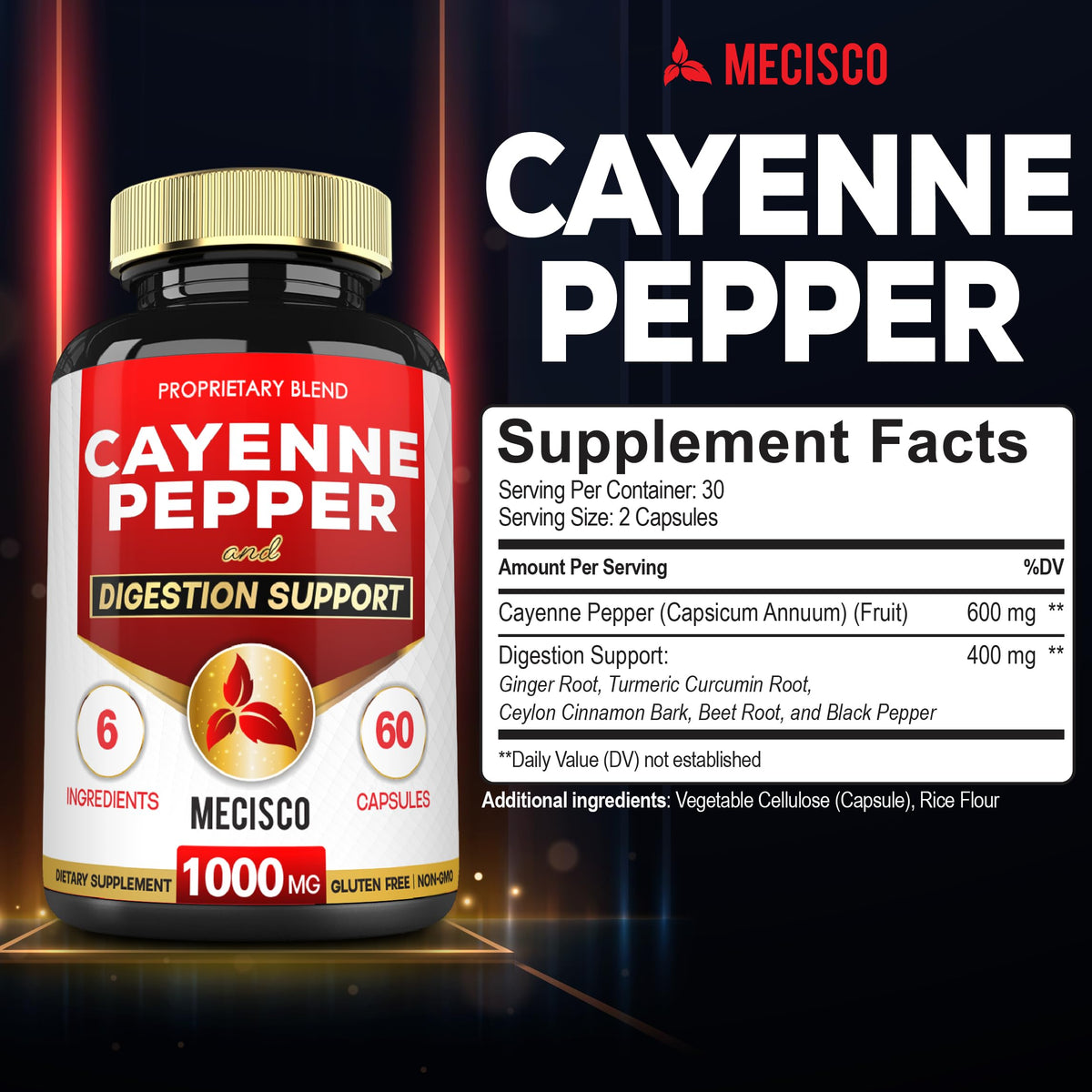 Mecisco 6in1 Capsules de Poivre de Cayenne arrière de l'emballage