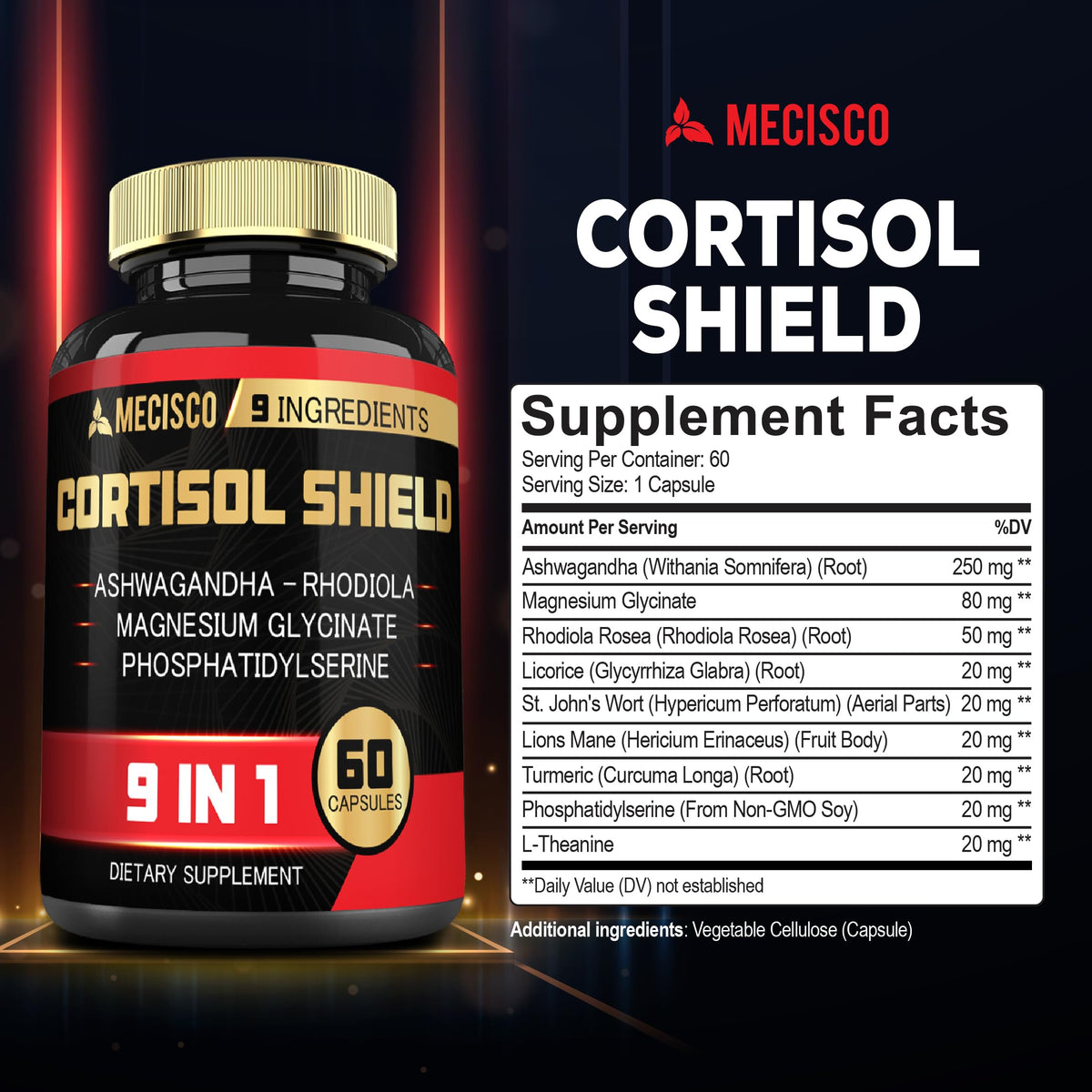 Mecisco Cortisol Shield 9in1 bottle with label