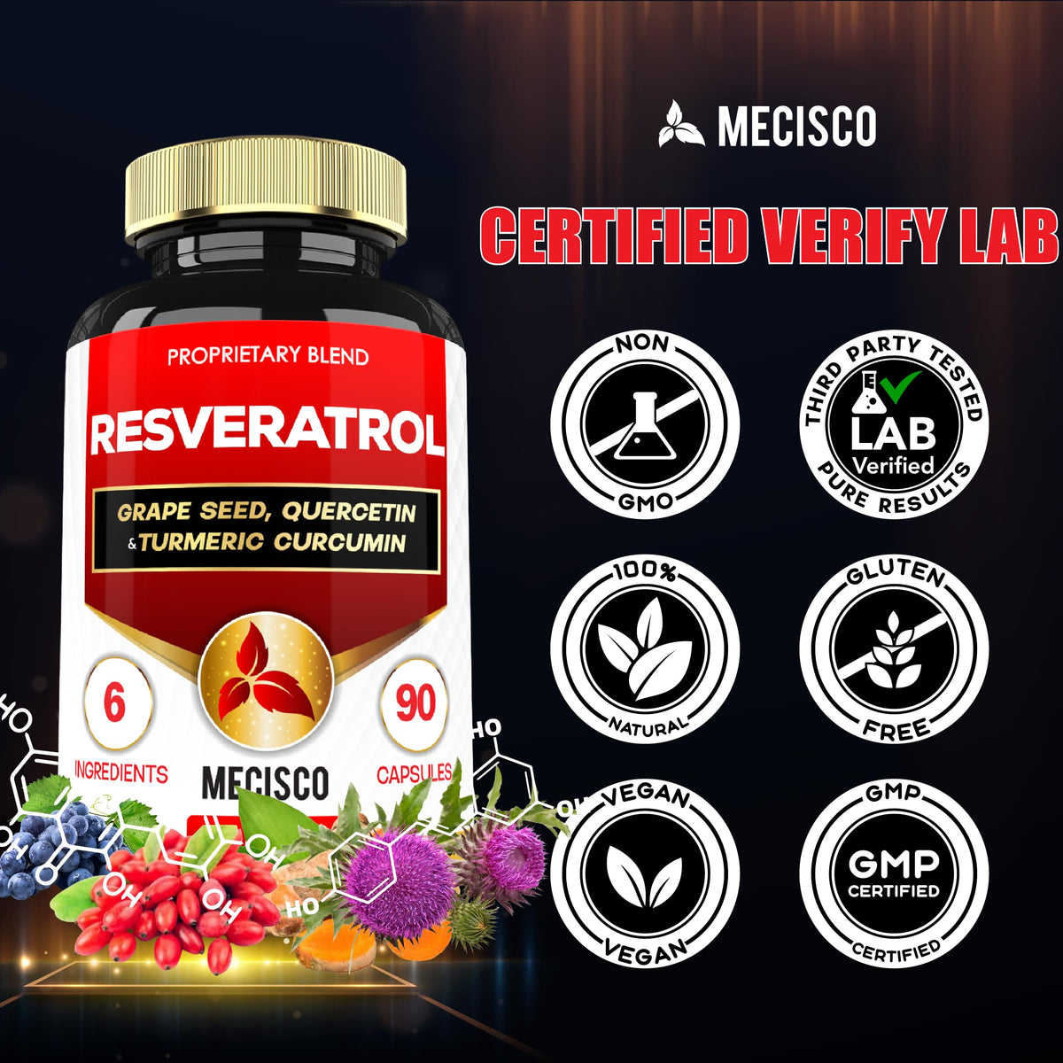 Mecisco Trans-Resvératrol 1000mg avec gobelet d'eau