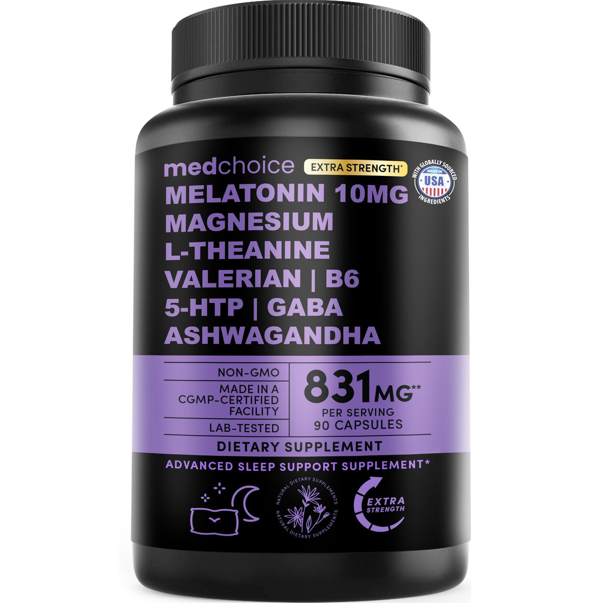 MEDCHOICE Capsules de Mélatonine 10mg Extra Fort 90ct vue de face