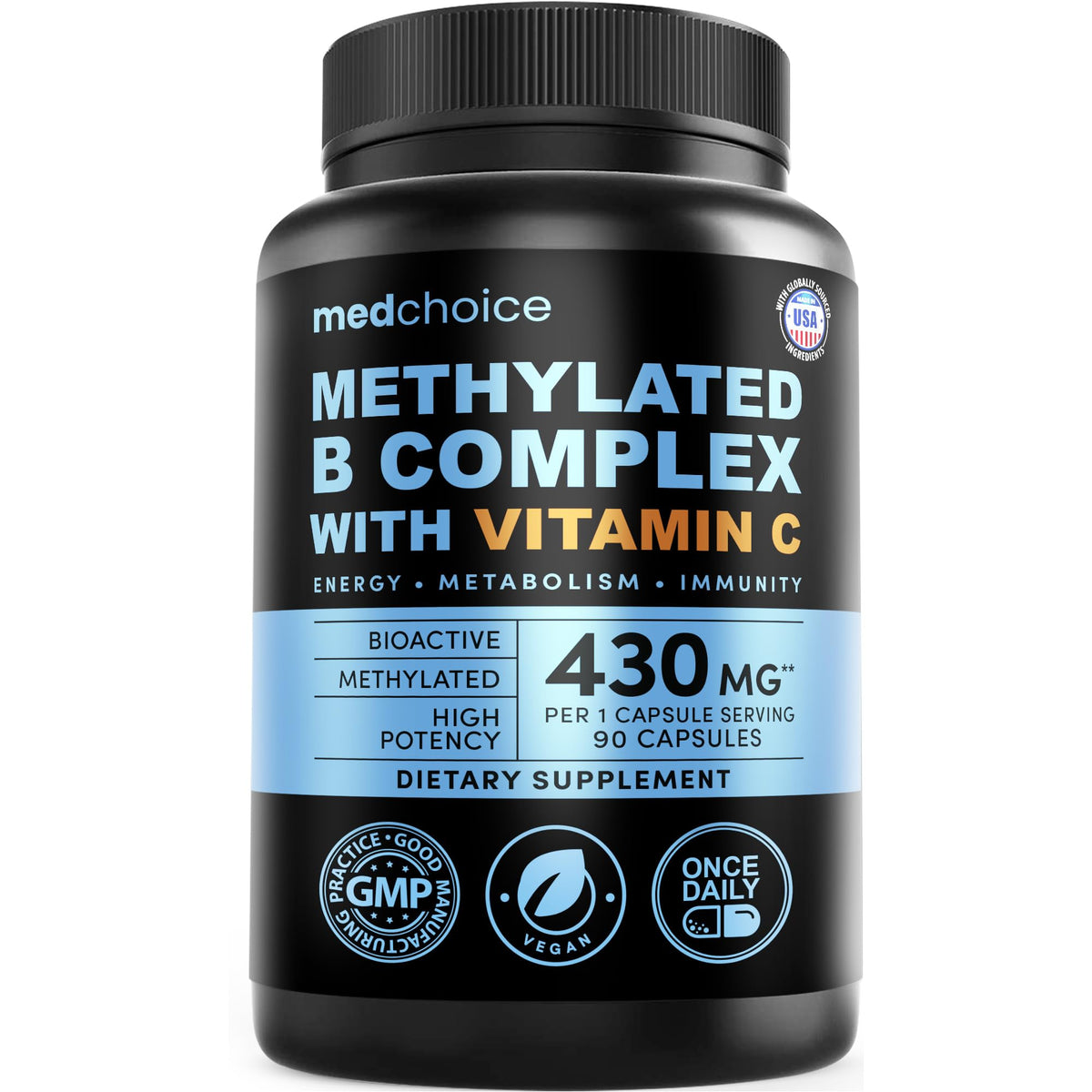MEDCHOICE Complexe de Vitamines B 9-en-1 avant avec emballage