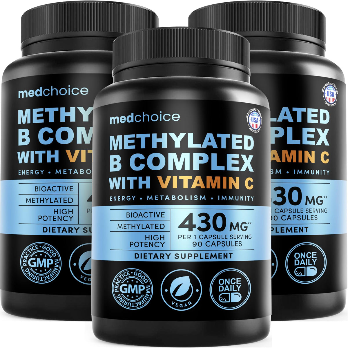 MEDCHOICE Complexe Vitaminique B 9-en-1 Methylé 270 Servings front view