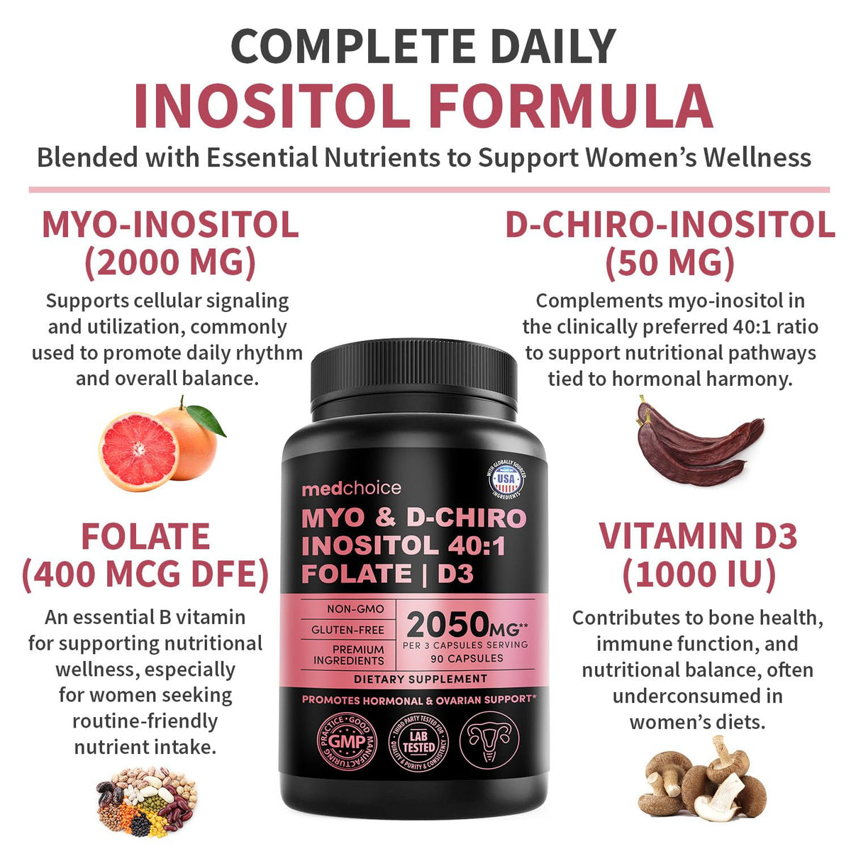 MEDCHOICE Myo-Inositol 40:1 gélules avec étiquette