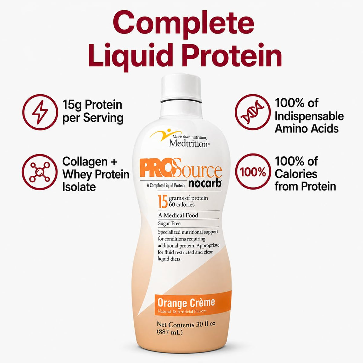 Medtrition collagène liquide Orange Crème versé dans un verre