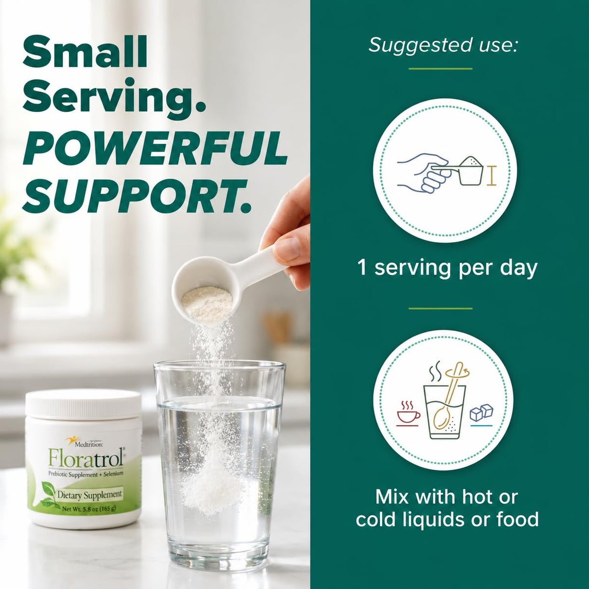 Medtrition Floratrol™ Poudre Prébiotique 222g sur un plan de travail