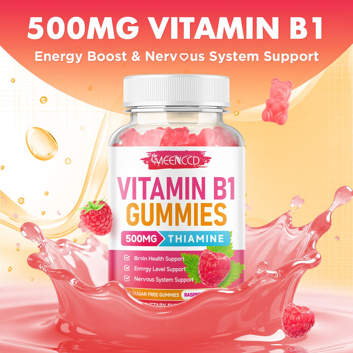 MEENCCD Gummies de Vitamine B1 avec étiquette nutritionnelle
