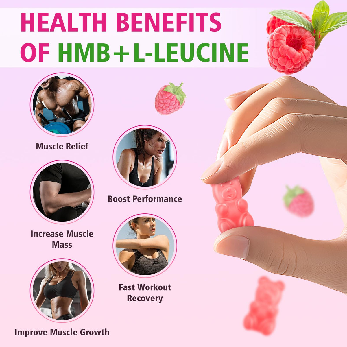 MEENCCD Gummies HMB et L-Leucine 120 pièces, texture et couleur des gummies