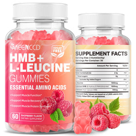 MEENCCD Gummies HMB et L-Leucine 120 pièces, vue de l'arrière avec informations nutritionnelles