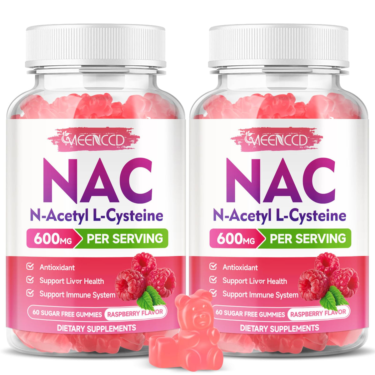 MEENCCD Gummies NAC 600mg paquet de 120 compotes framboise