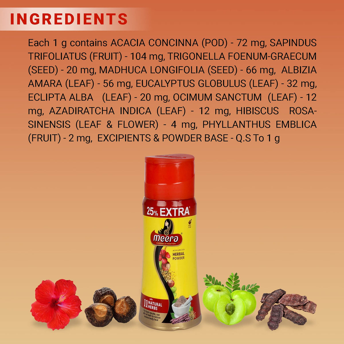 Meera Poudre Lavante Capillaire Avancée 150g avec ingrédients naturels