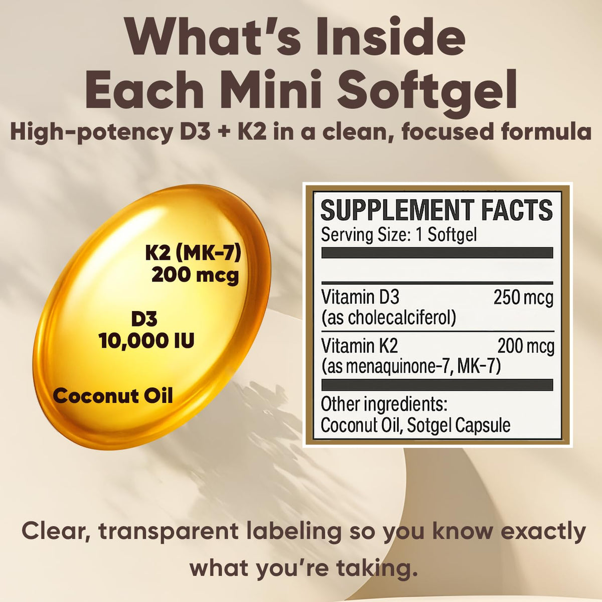Megacephalus Vitamine D3 K2 gélules dans la main