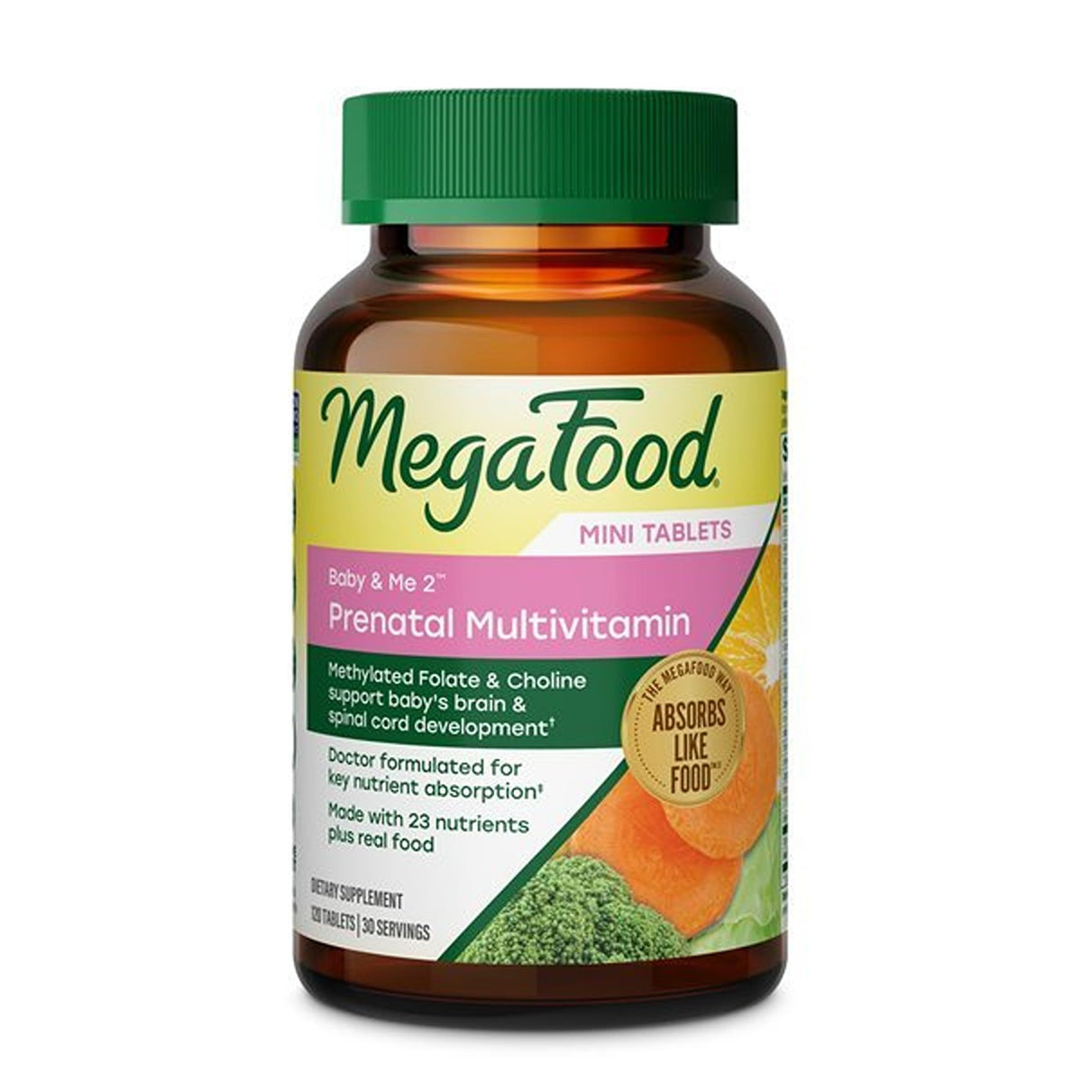 MegaFood Baby & Me 2 Vitamines Prénatales 120 Mini Comprimés - vue de face