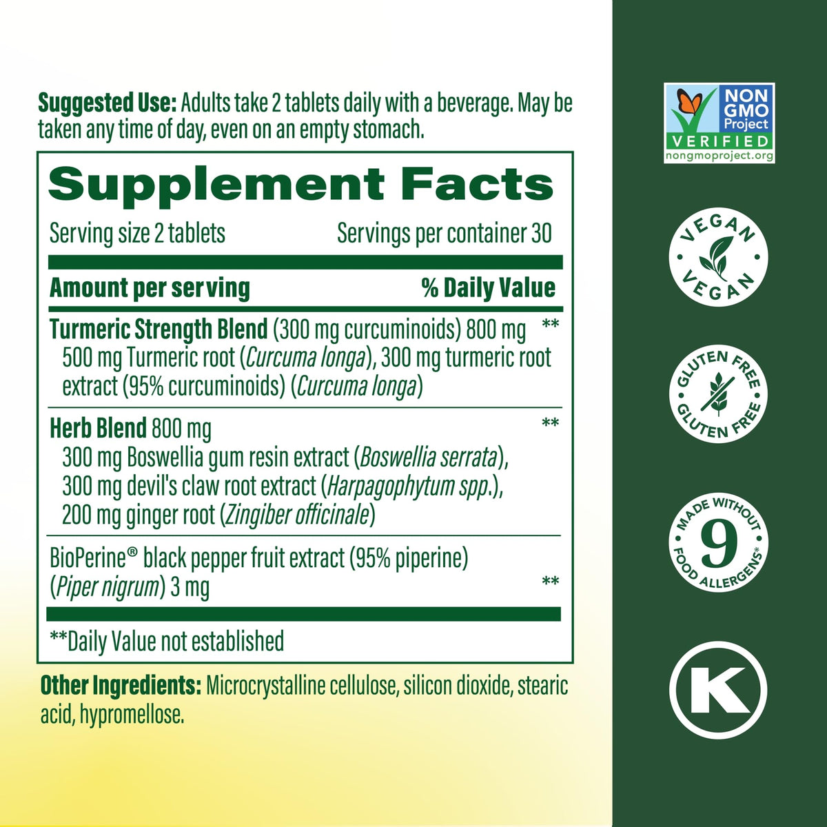 MegaFood Complément Alimentaire Curcuma 300 mg Curcuminoïdes - vue arrière