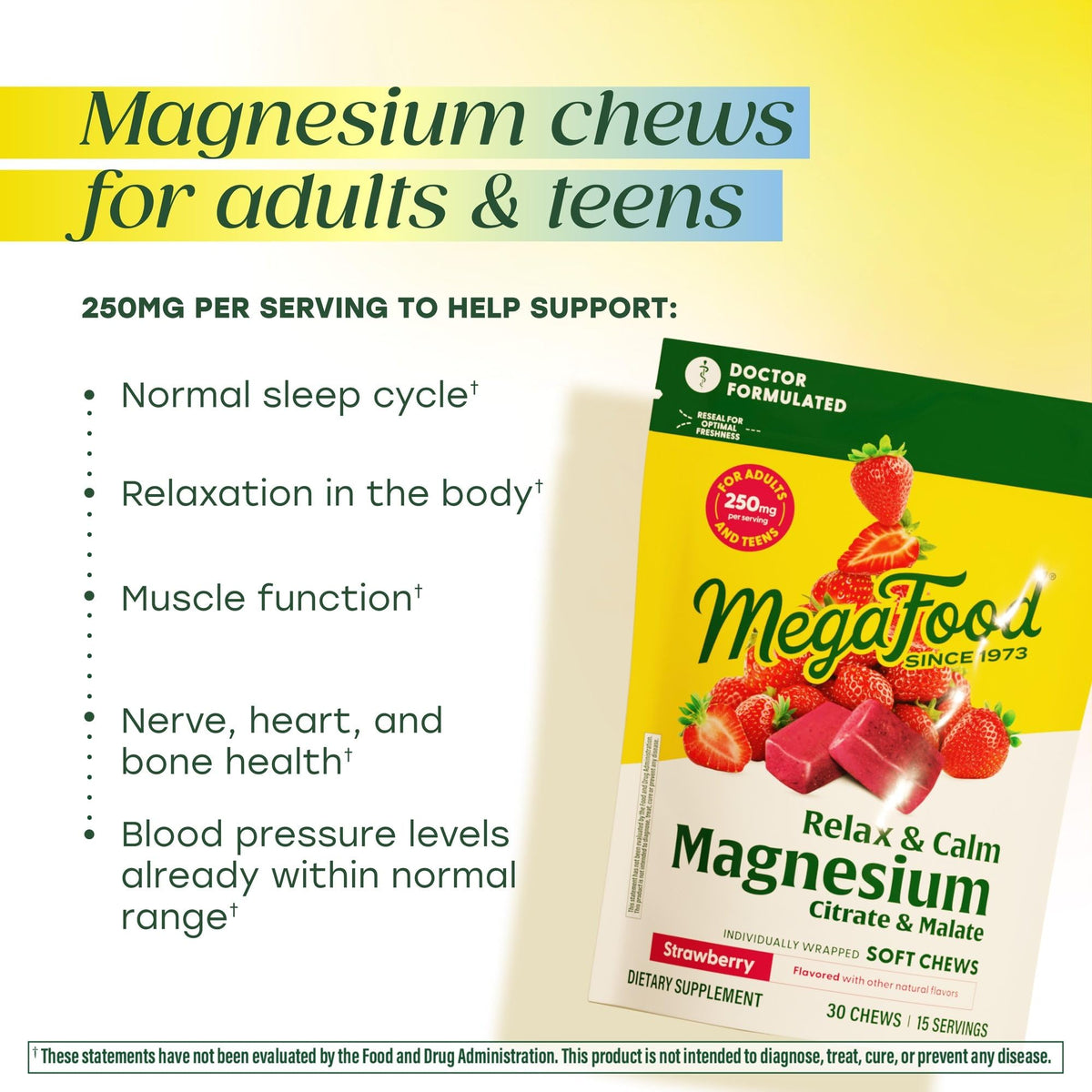 MegaFood Complexe de Magnésium Fraise chews sur une table