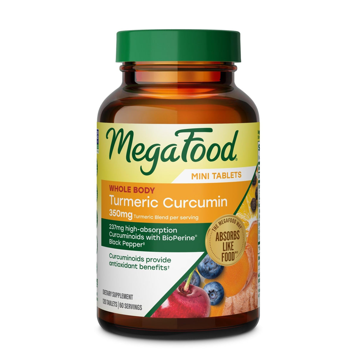 MegaFood Curcuma Curcumin 120 Mini Comprimés, vue de face