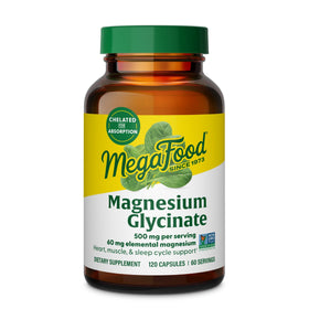 MegaFood Magnésium Glycinate 500mg 120 capsules vue avant