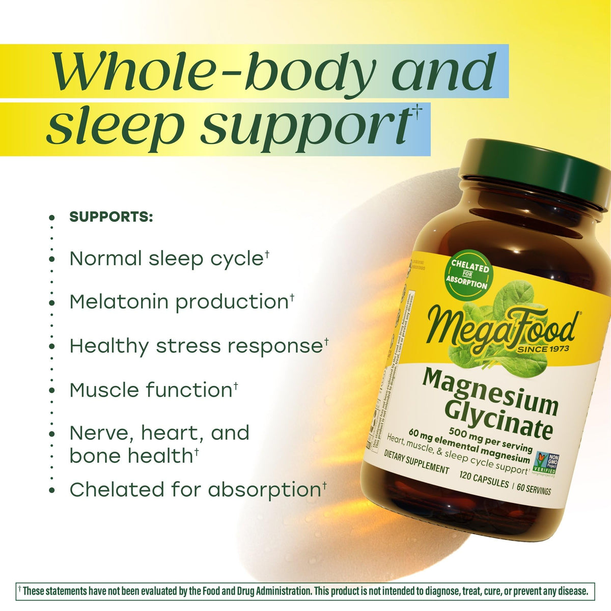 MegaFood Magnésium Glycinate 500mg capsules sur une table