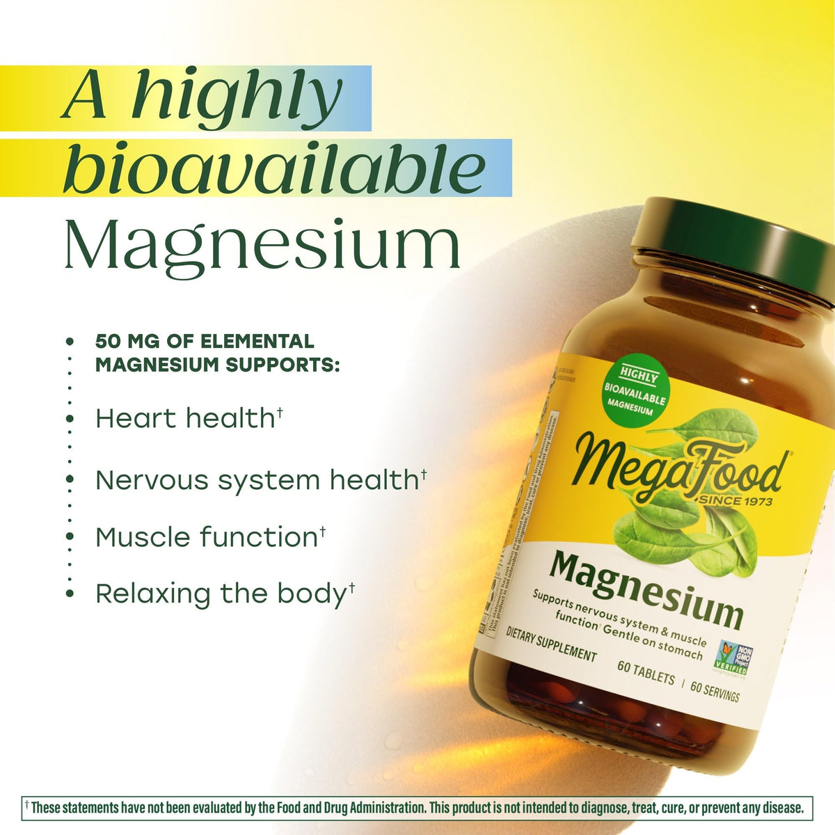 MegaFood Magnésium Glycinate, comprimé sur une table