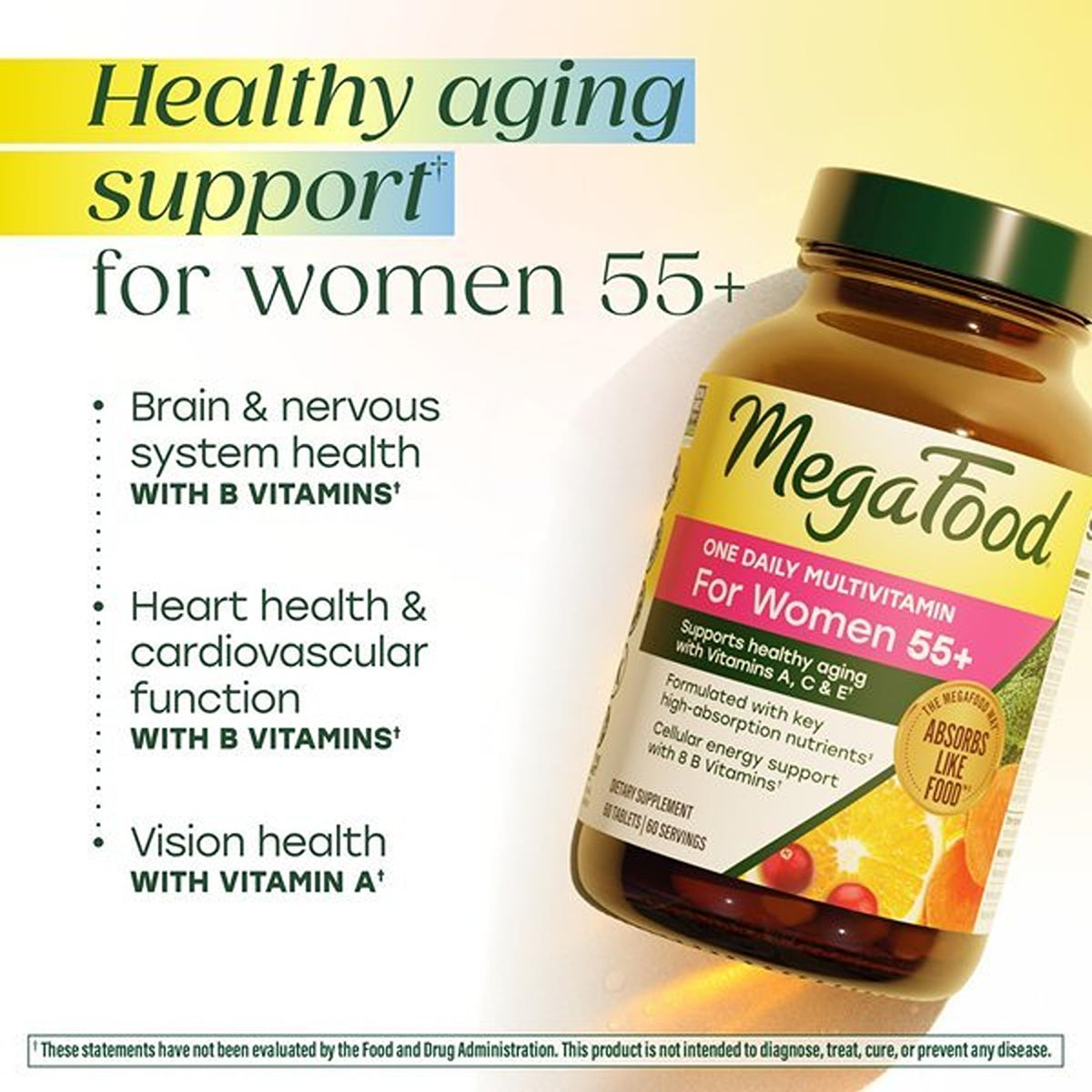 MegaFood Multivitamine Femme 55+ comprimés dans une main