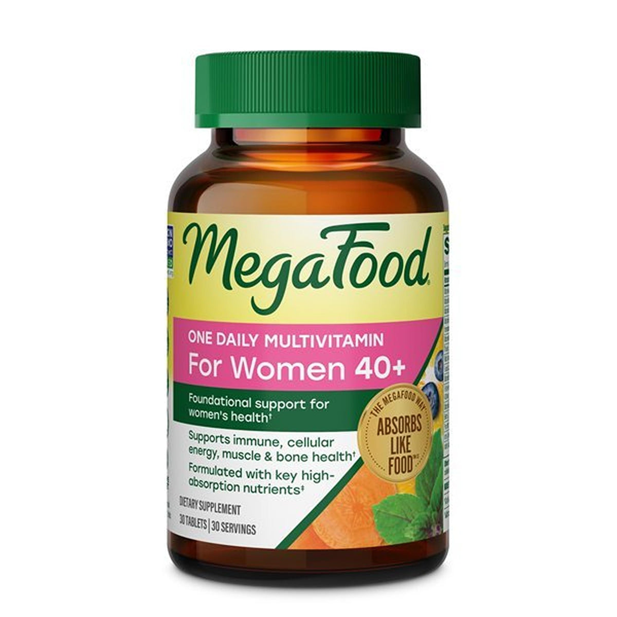 MegaFood Multivitamine pour Femmes 40+ emballage avant avec 30 comprimés