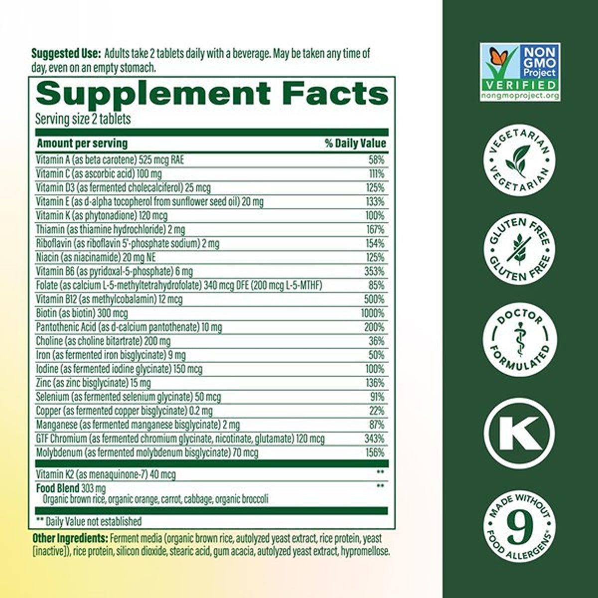 MegaFood Multivitamines Avancées Femme 40+ 60 Comprimés emballage