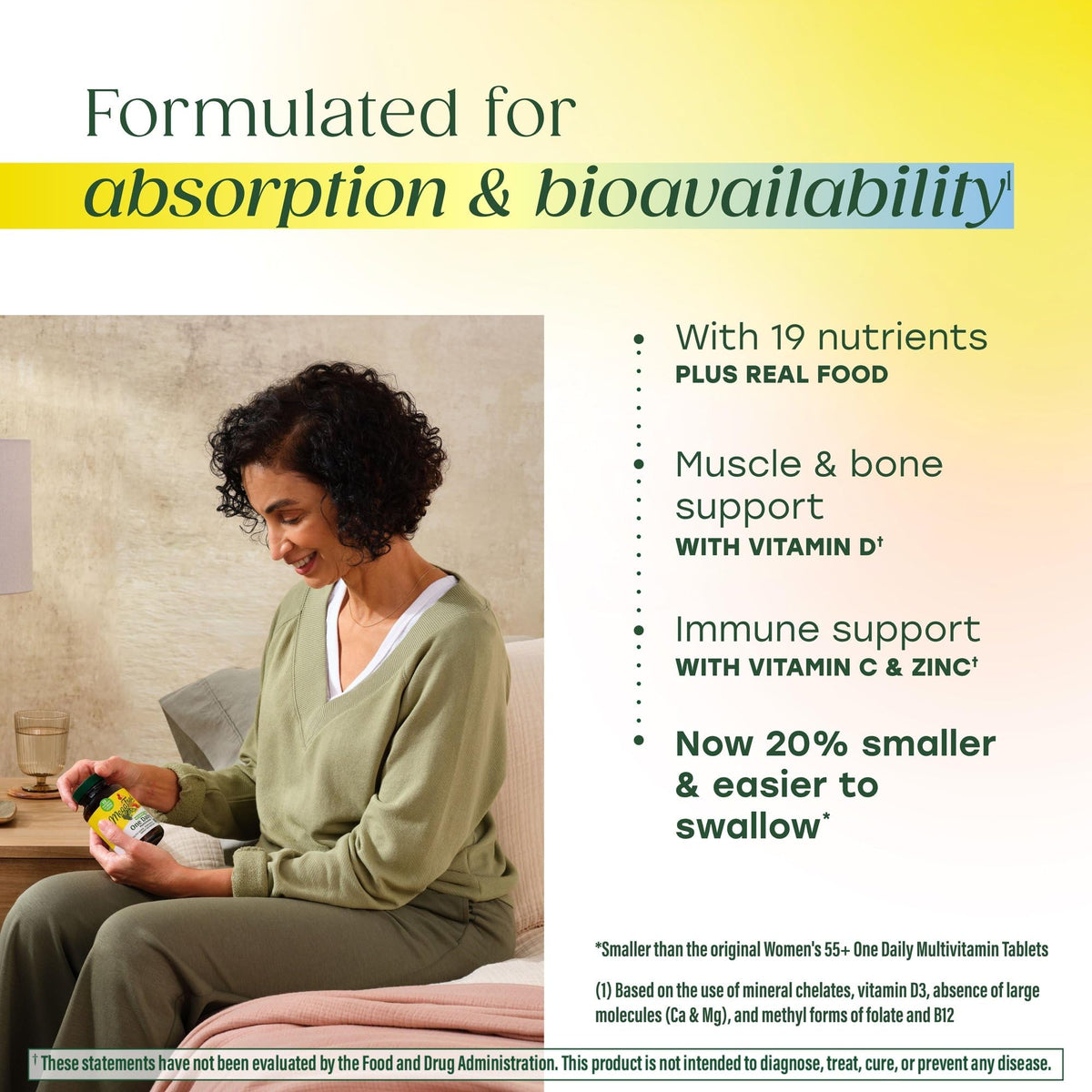 MegaFood Multivitamines Femmes 55+ avec un verre d'eau