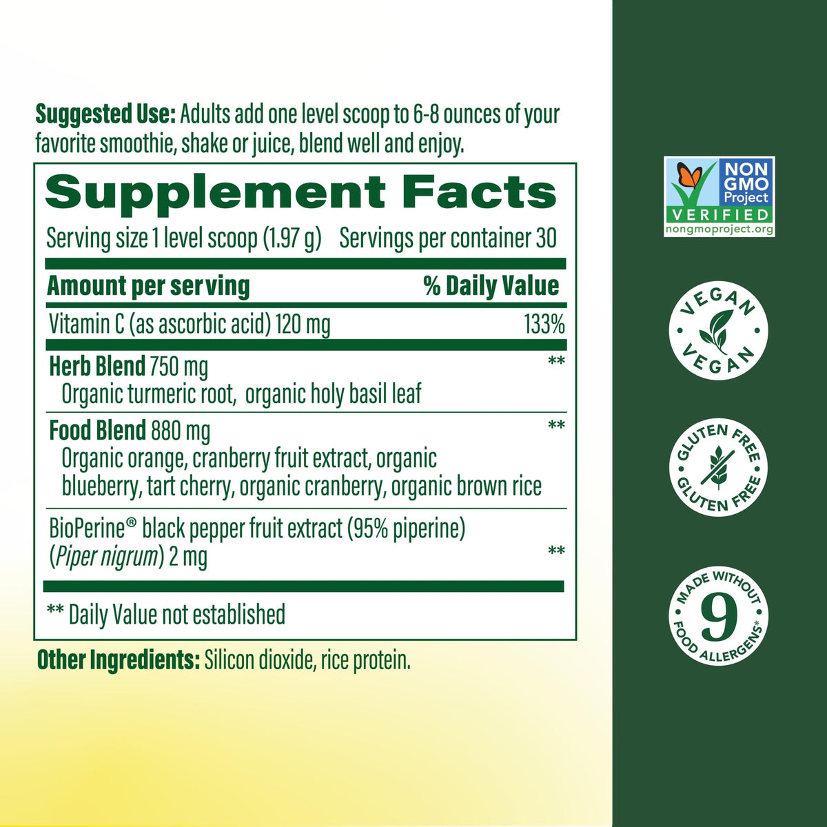 MegaFood Poudre de Curcuma 500 mg vue latérale