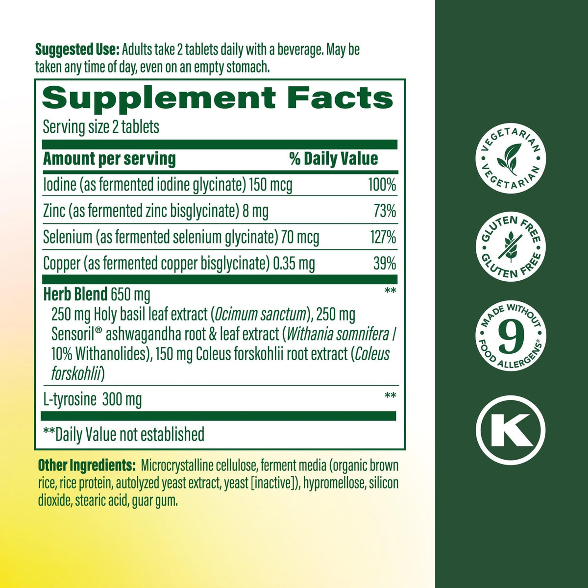 MegaFood Thyroid Strength 60 comprimés, vue arrière