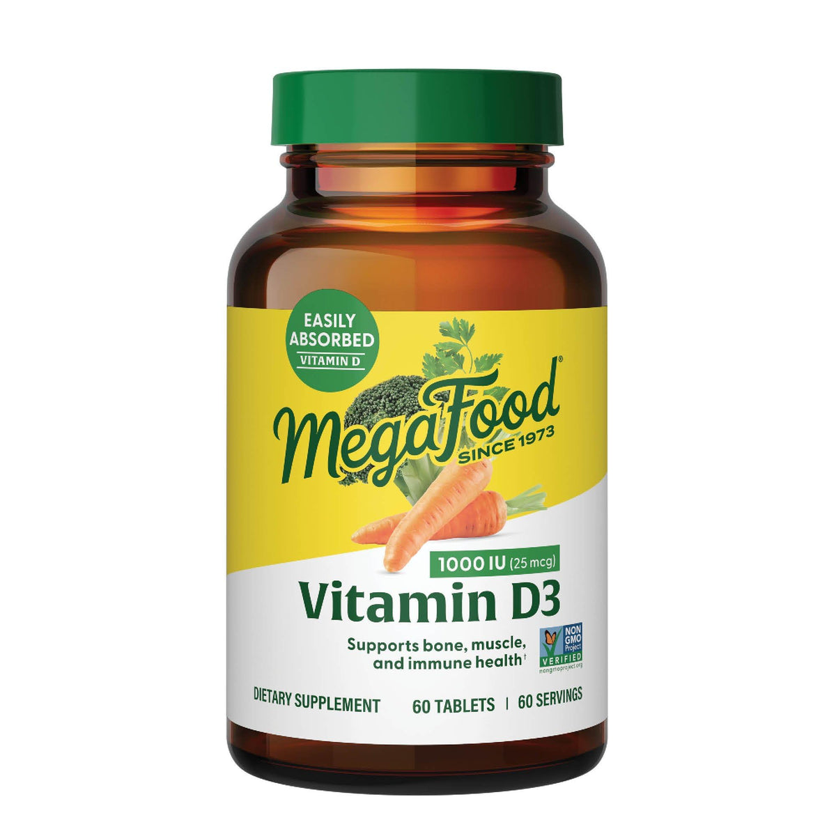 MegaFood Vitamine D3 1000 IU 60 comprimés vue de face