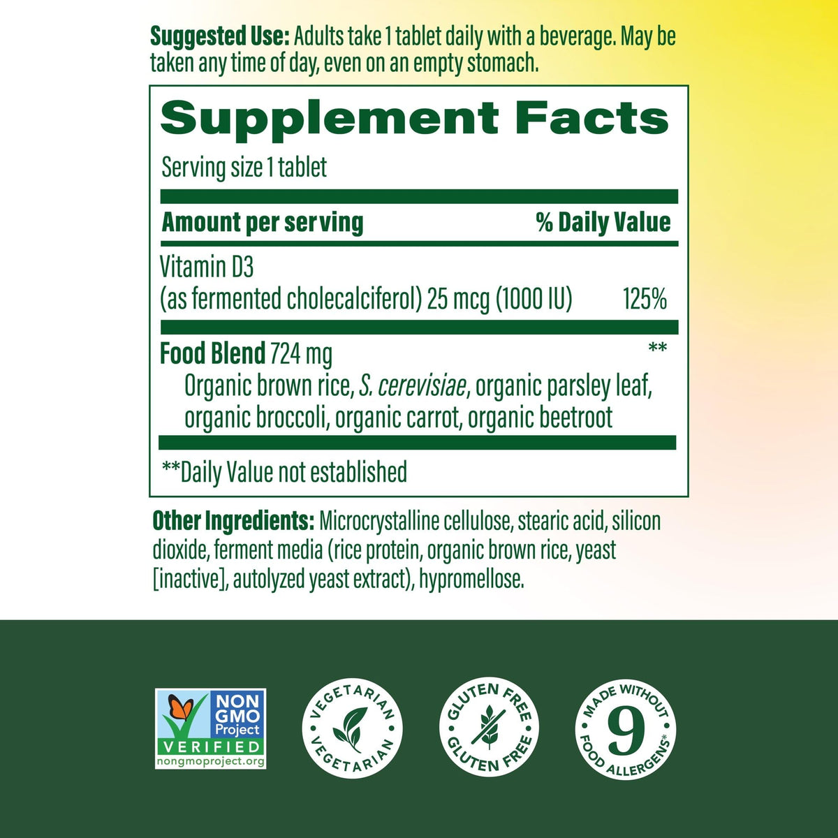 MegaFood Vitamine D3 1000 IU boîte avec étiquette